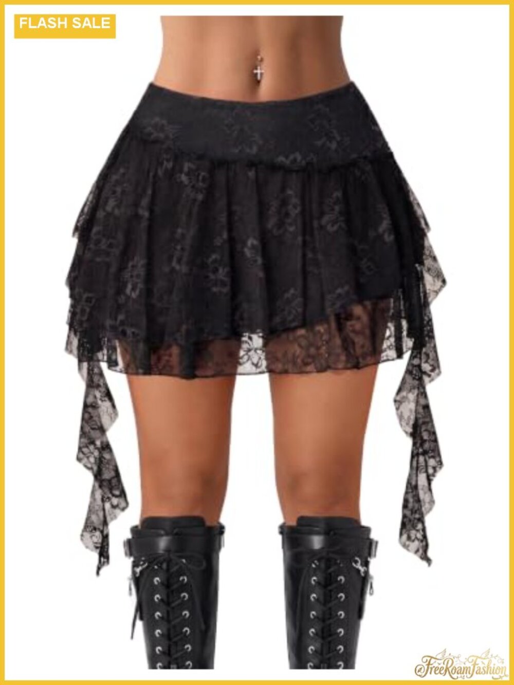 Lace Mini Skirt Tiered Ruffle Flowy A-Line Summer Skort